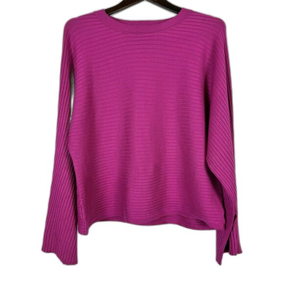 Pink Rose Women’s Ribbed Sweater Size XL Fuchsia Scoop Neck Slit Sleeve Pullover - Picture 1 of 7